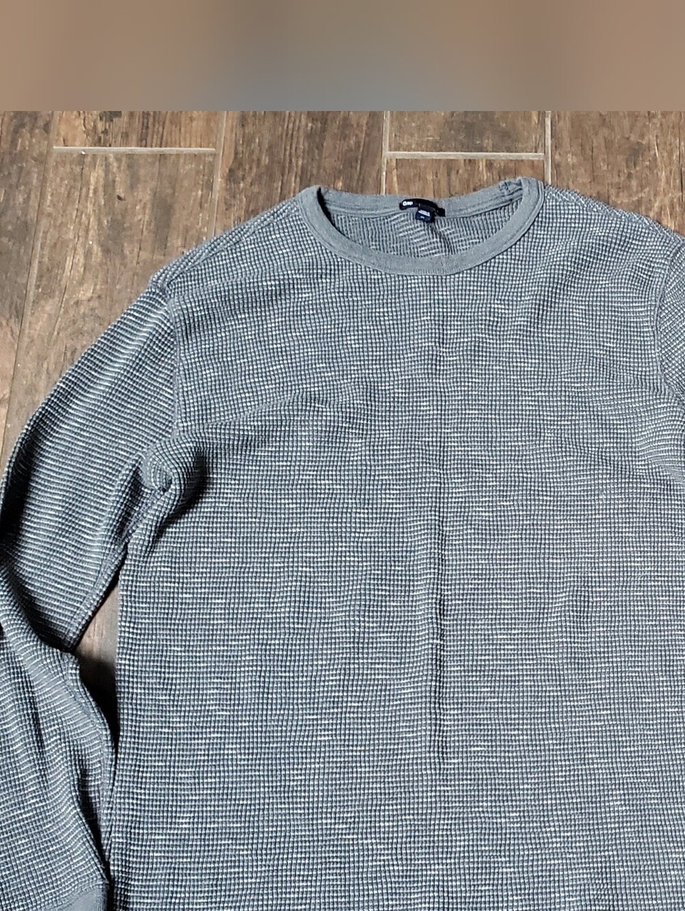 Gap Waffle Knit Crewneck Thermal Long Sleeve Top Gray Size XL